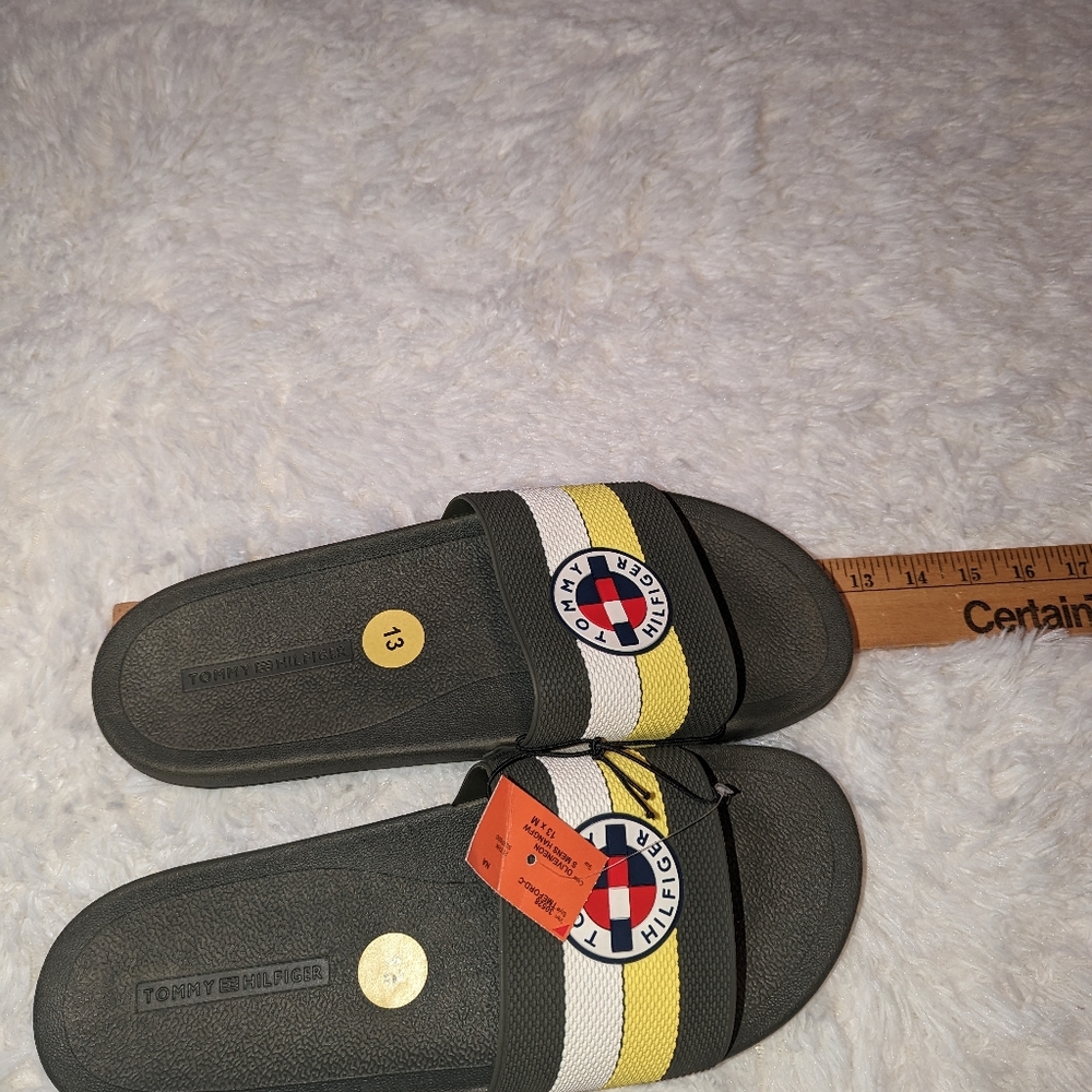 Nwt Tommy Hilfiger Men's olive/neon slides/sandals - Picture 4 of 15